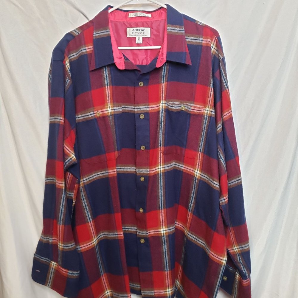 Vintage Flannel Shirt Arrow Sport Big And Tall 3X Acrylic Hong Kong